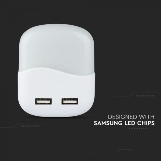 LED éjszakai fény 0,4 W beépített alkonykapcsolóval USB aljzattal 4000K - PRO508 V-TAC