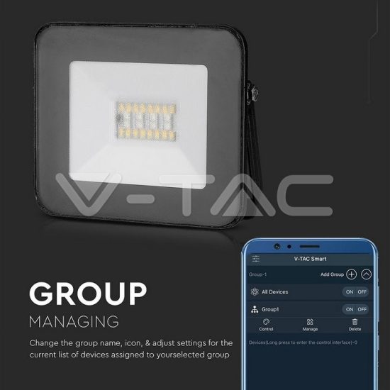 V-TAC 20W fekete LED Reflektor RGB + CCT/VT-5020/ 5985 