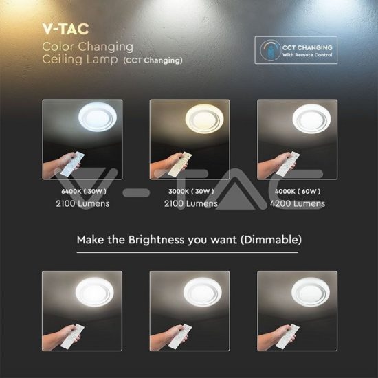 V-TAC 65W dimmelhető LED mennyezeti design lámpa 3 in 1vezérlővel/VT-8473/ 76011 